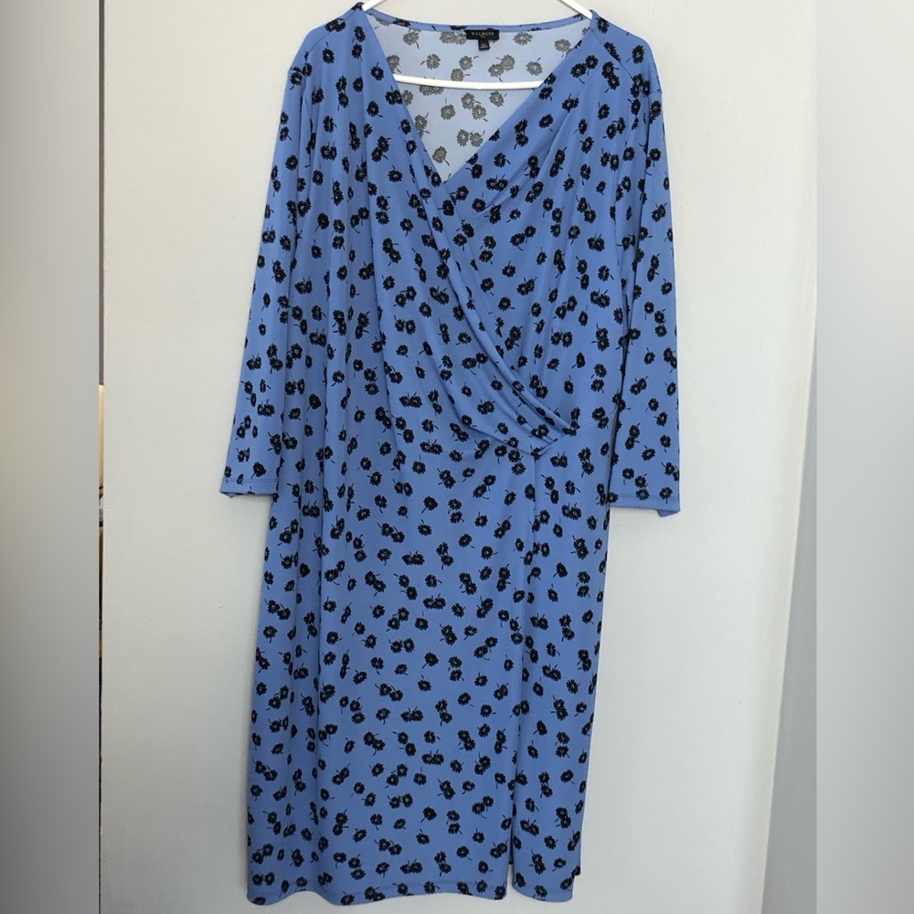 Talbots Plus Faux Wrap Blue Floral Dress